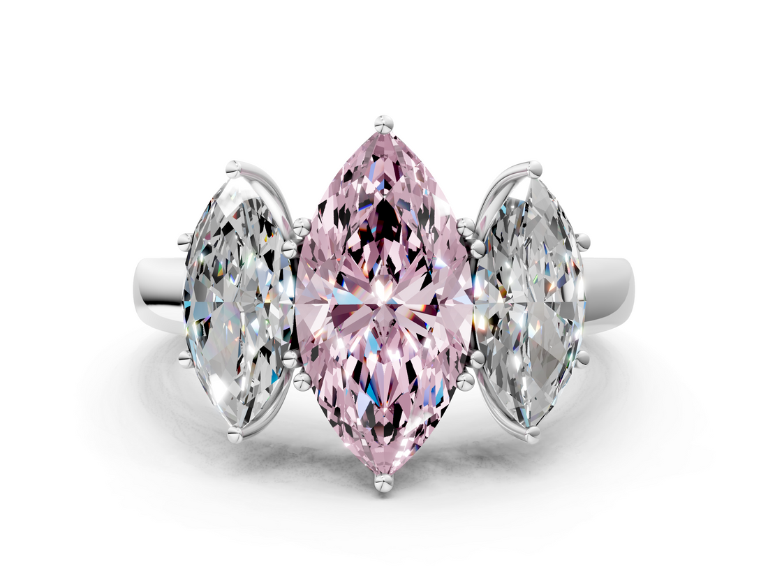 White gold Three-Stone Fancy Pink Marquise  Cut Diamond Ring with Channel-Set Band and Four-Prong Setting_61