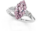 White gold Three-Stone Fancy Pink Marquise Cut Diamond Ring with Pear  Side Stones in Four-Prong Setting_13