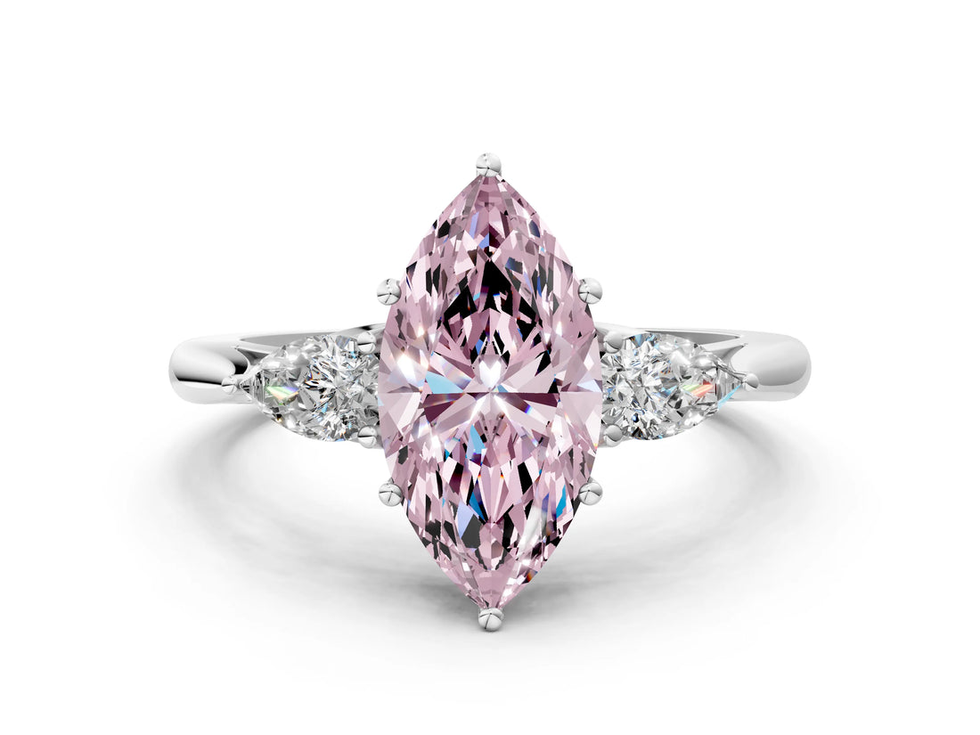 White gold Three-Stone Fancy Pink Marquise Cut Diamond Ring with Pear  Side Stones in Four-Prong Setting_60