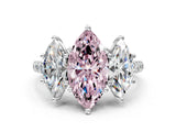 White gold Three-Stone Fancy Pink Marquise Cut Diamond Ring with Round  Pavé Band and Prong Setting_153