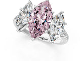 White gold Three-Stone Fancy Pink Marquise Cut Diamond Ring with Round  Pavé Band and Prong Setting_154