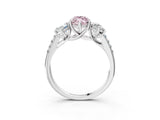 White gold Three-Stone Fancy Pink Marquise Cut Diamond Ring with Round  Pavé Band and Prong Setting_156