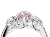 White gold Three-Stone Fancy Pink Marquise Cut Diamond Ring with Round  Pavé Band and Prong Setting_157