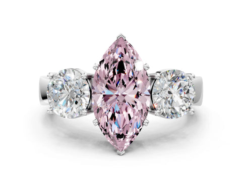 White gold Three-Stone Fancy Pink Marquise Cut Diamond Ring with Round Side Stones, Classic Band, and Four-Prong Setting_36