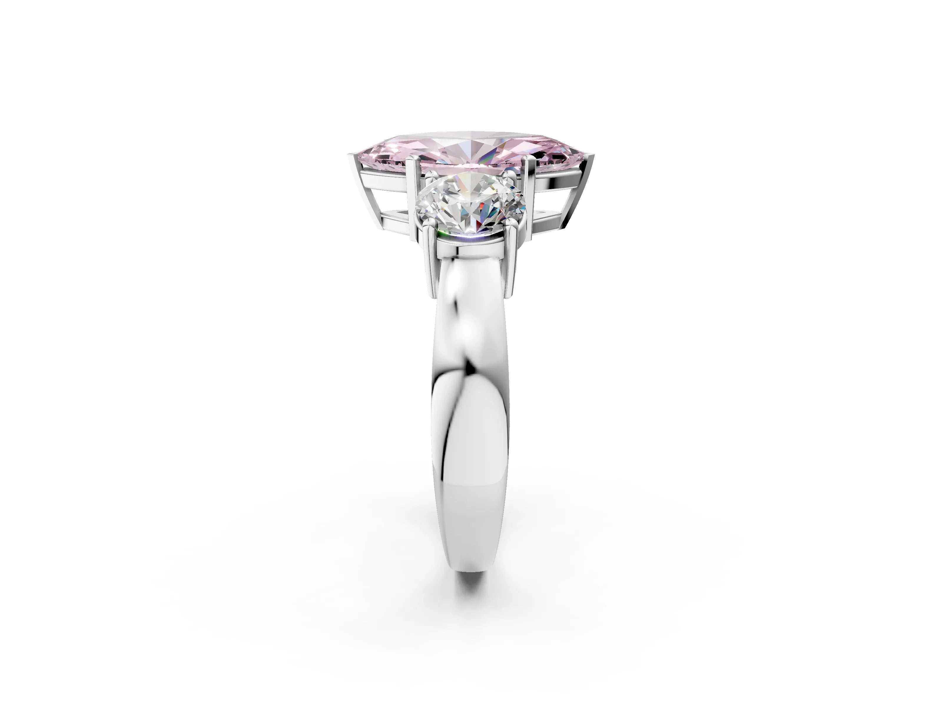 White gold Three-Stone Fancy Pink Marquise Cut Diamond Ring with Round Side Stones, Classic Band, and Four-Prong Setting_38