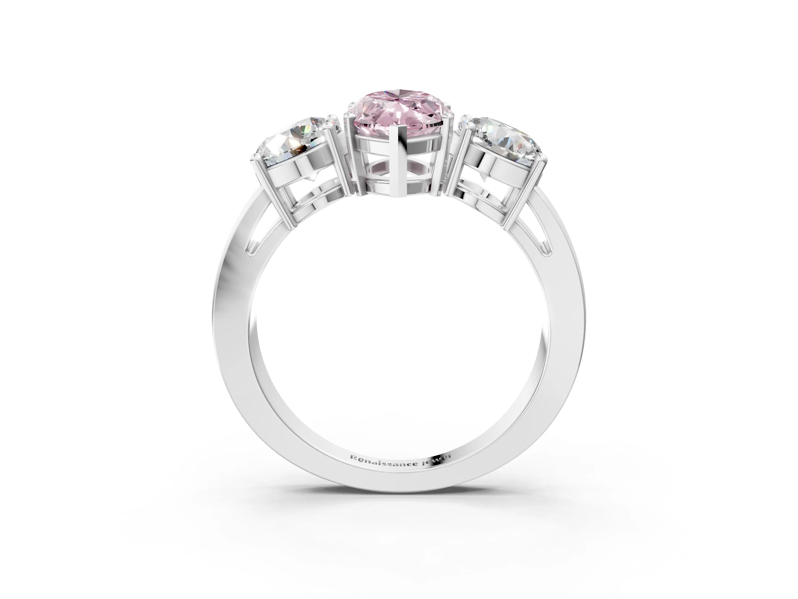White gold Three-Stone Fancy Pink Marquise Cut Diamond Ring with Round Side Stones, Classic Band, and Four-Prong Setting_39