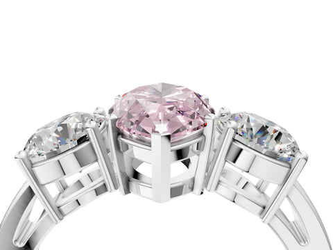 White gold Three-Stone Fancy Pink Marquise Cut Diamond Ring with Round Side Stones, Classic Band, and Four-Prong Setting_40