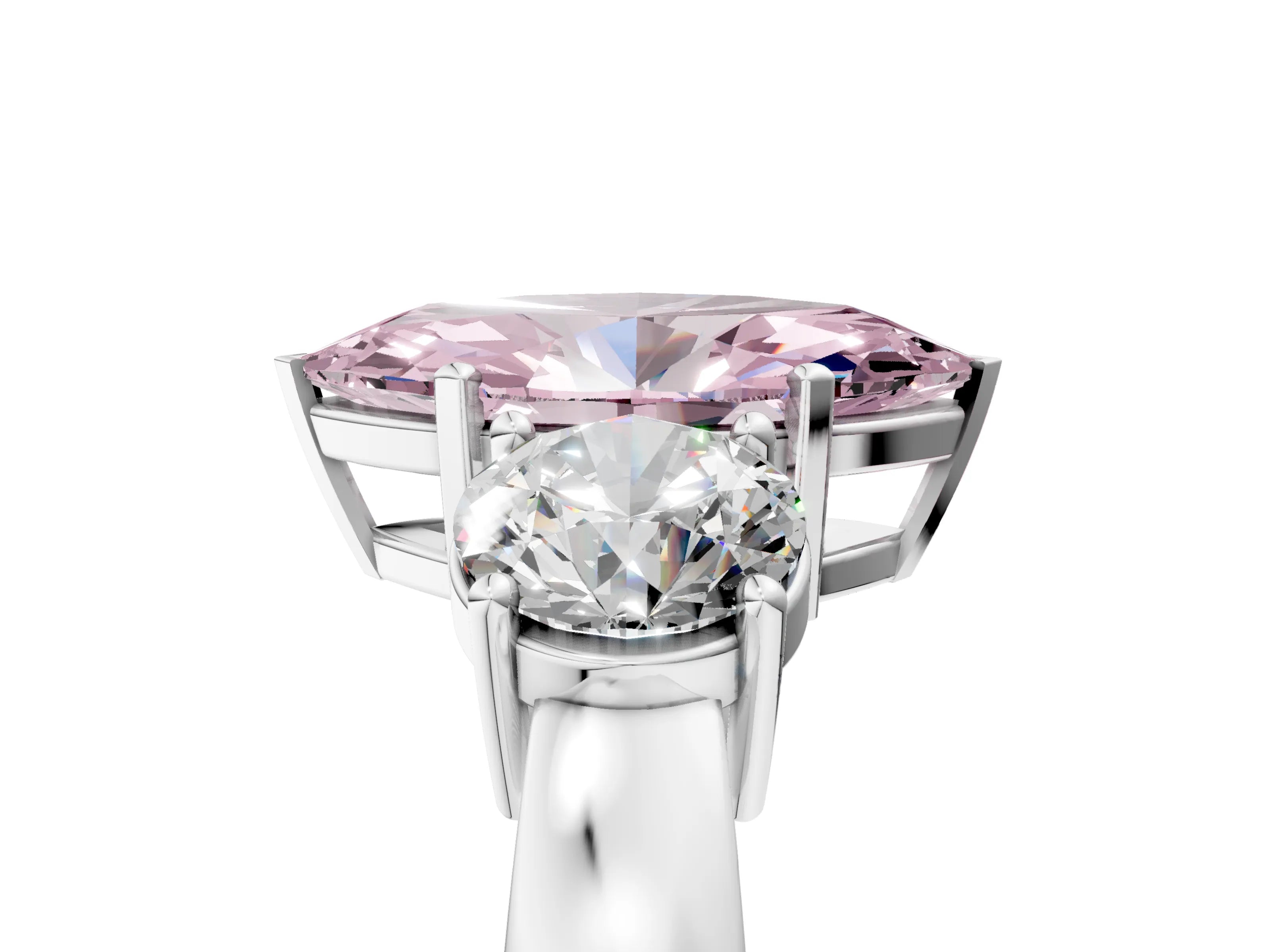 White gold Three-Stone Fancy Pink Marquise Cut Diamond Ring with Round Side Stones, Classic Band, and Four-Prong Setting_41