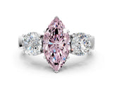 White gold Three-Stone Fancy Pink Marquise Cut Diamond Ring with Round Side Stones, Classic Band, and Four-Prong Setting_42