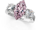 White gold Three-Stone Fancy Pink Marquise Cut Diamond Ring with Round Side Stones, Classic Band, and Four-Prong Setting_43