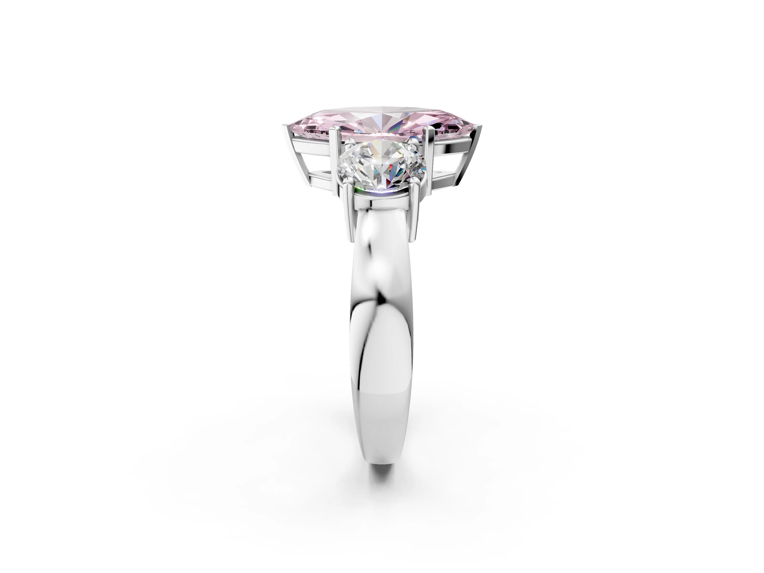 White gold Three-Stone Fancy Pink Marquise Cut Diamond Ring with Round Side Stones, Classic Band, and Four-Prong Setting_44