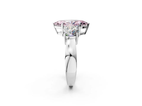 White gold Three-Stone Fancy Pink Marquise Cut Diamond Ring with Round Side Stones, Classic Band, and Four-Prong Setting_44