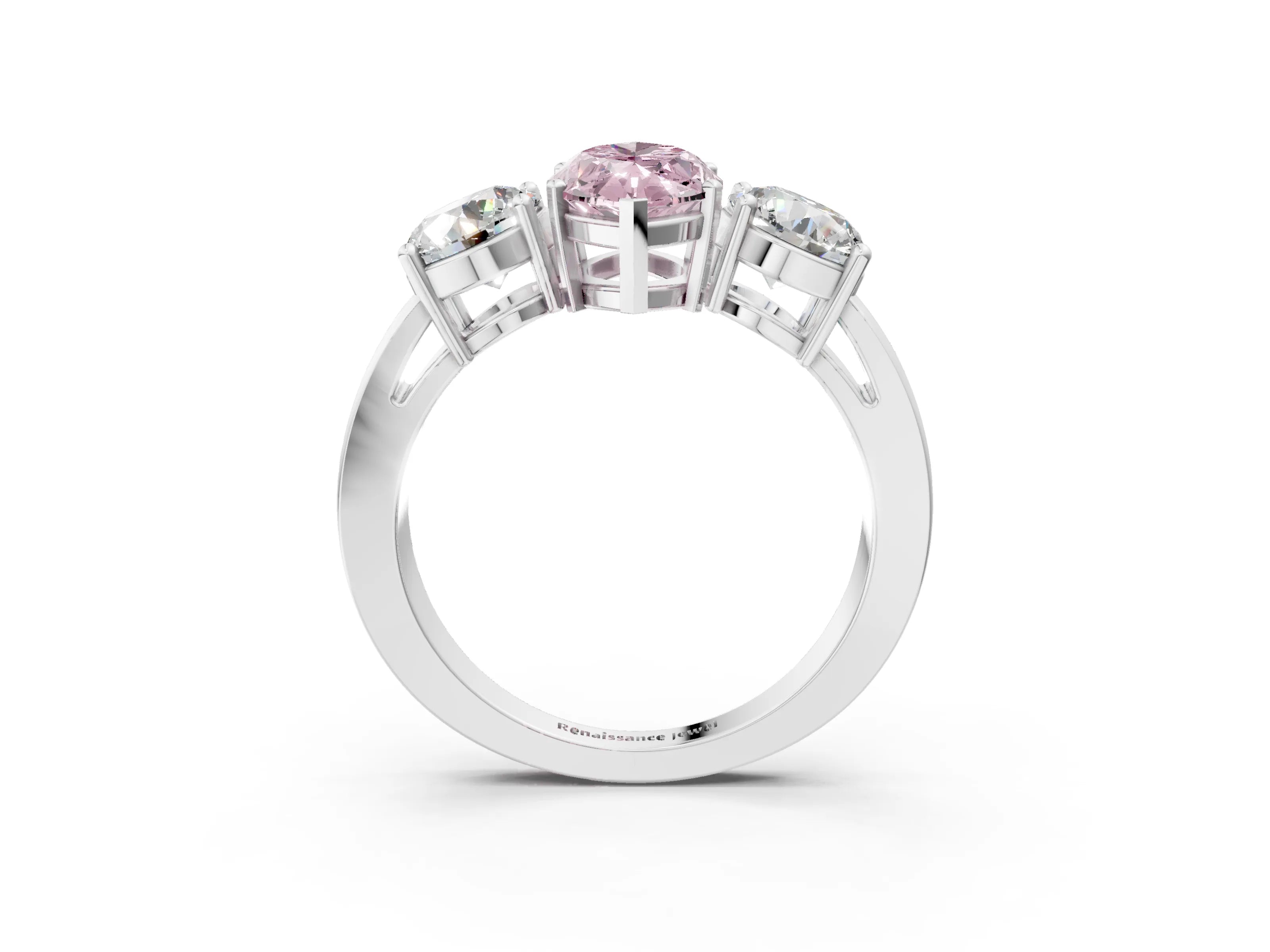 White gold Three-Stone Fancy Pink Marquise Cut Diamond Ring with Round Side Stones, Classic Band, and Four-Prong Setting_45
