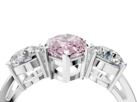 White gold Three-Stone Fancy Pink Marquise Cut Diamond Ring with Round Side Stones, Classic Band, and Four-Prong Setting_46