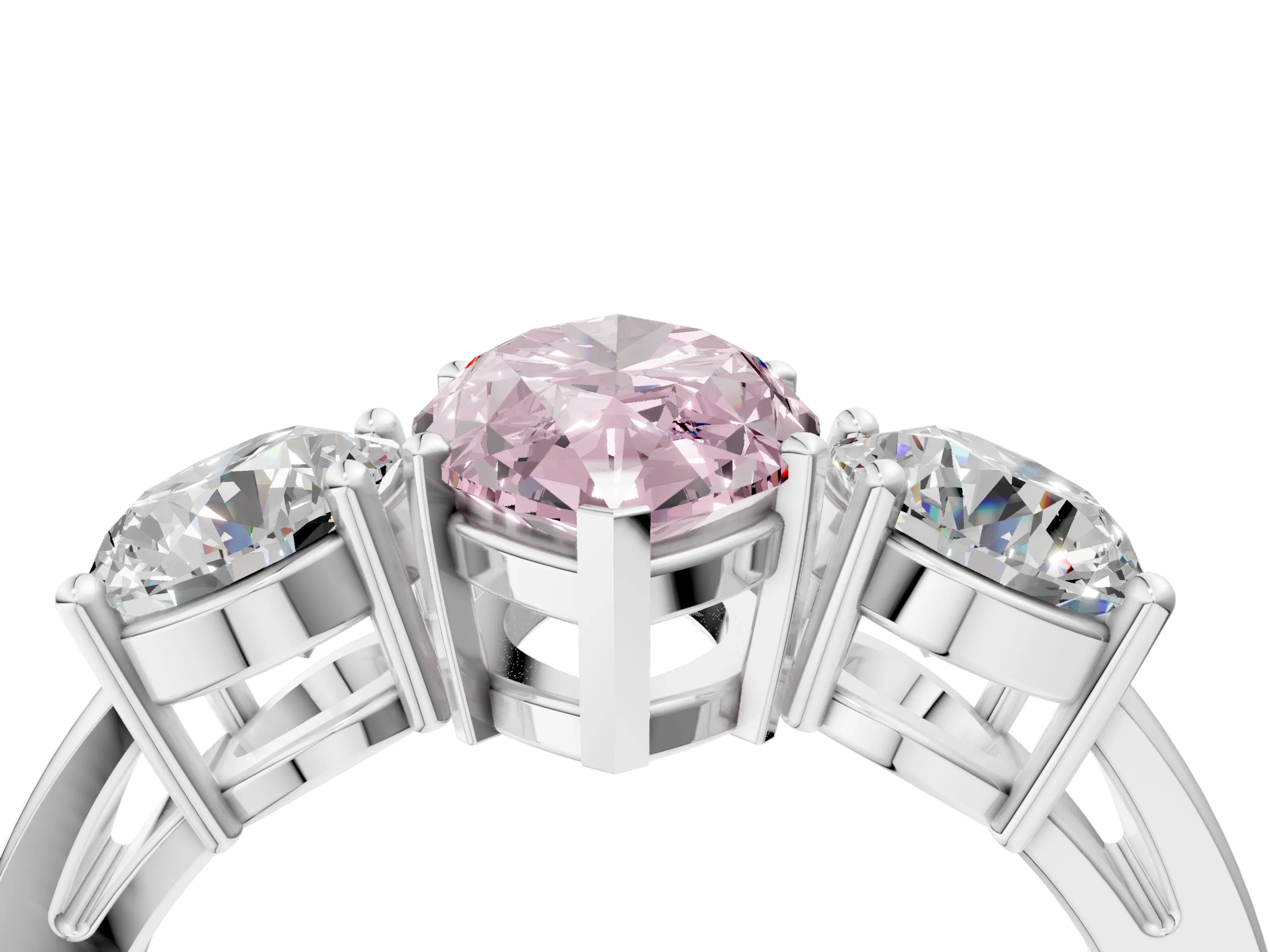 White gold Three-Stone Fancy Pink Marquise Cut Diamond Ring with Round Side Stones, Classic Band, and Four-Prong Setting_46