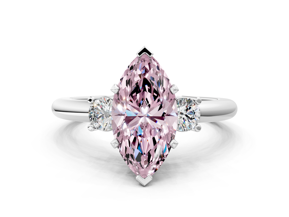 White gold Three-Stone Fancy Pink Marquise  Cut Diamond Solitaire with Prong Setting and Classic Band_33