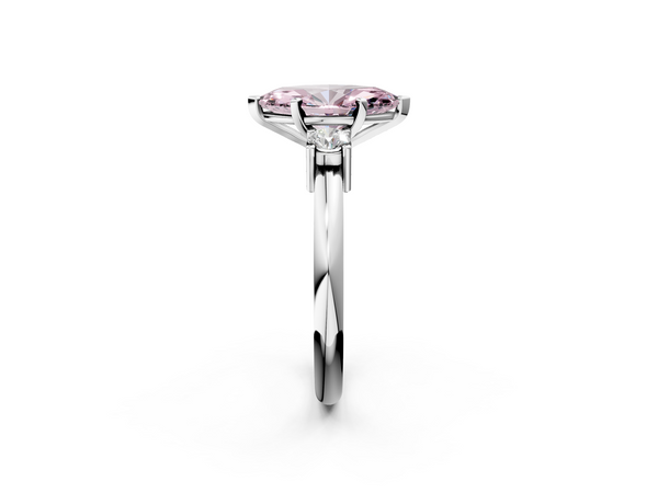 Platinum Three-Stone Fancy Pink Marquise  Cut Diamond Solitaire with Prong Setting and Classic Band