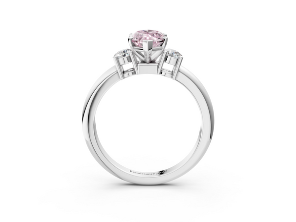 Platinum Three-Stone Fancy Pink Marquise  Cut Diamond Solitaire with Prong Setting and Classic Band