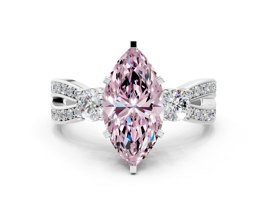 White gold Three-Stone Fancy Pink Marquise  Cut Diamond Twist Band with Prong Setting_49
