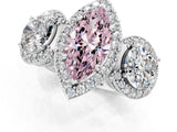 White gold Three-Stone Fancy Pink Marquise Cut Halo Diamond Milgrain Band with Four-Prong Setting_1