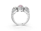 White gold Three-Stone Fancy Pink Marquise Cut Halo Diamond Milgrain Band with Four-Prong Setting_3