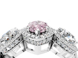 White gold Three-Stone Fancy Pink Marquise Cut Halo Diamond Milgrain Band with Four-Prong Setting_4