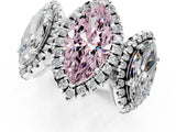 White gold Three-Stone Fancy Pink Marquise Cut Halo Diamond Ring with Pave Band and Four-Prong Setting_1