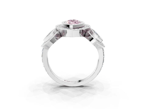 White gold Three-Stone Fancy Pink Marquise Cut Halo Pavé Diamond Ring_3
