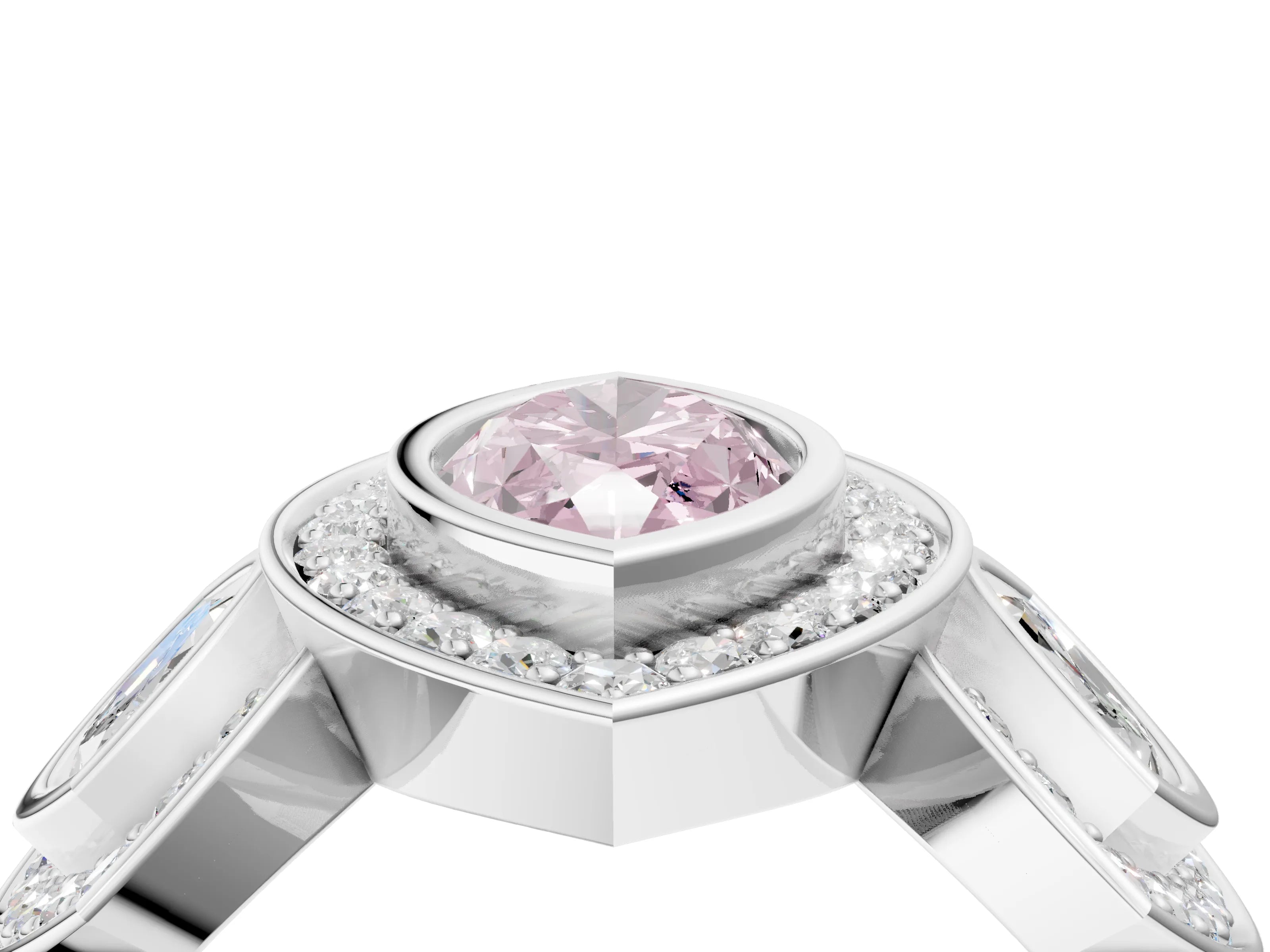 White gold Three-Stone Fancy Pink Marquise Cut Halo Pavé Diamond Ring_4