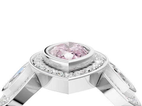 White gold Three-Stone Fancy Pink Marquise Cut Halo Pavé Diamond Ring_4
