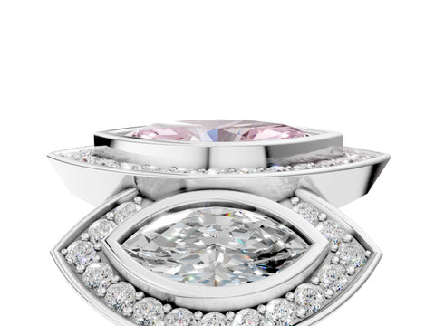 White gold Three-Stone Fancy Pink Marquise Cut Halo Pavé Diamond Ring_5
