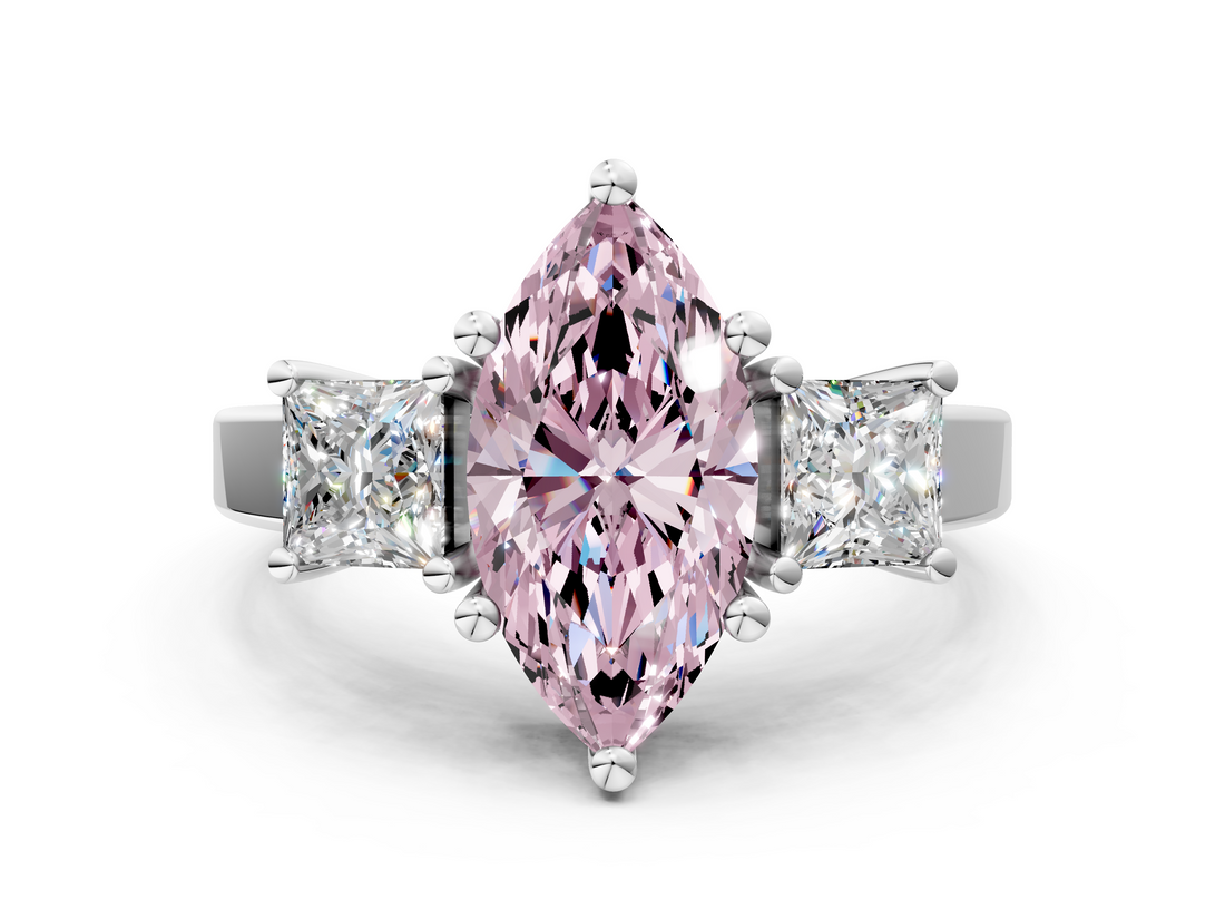 White gold Three-Stone Fancy Pink Marquise  Cut Solitaire Ring with Prong Setting_3