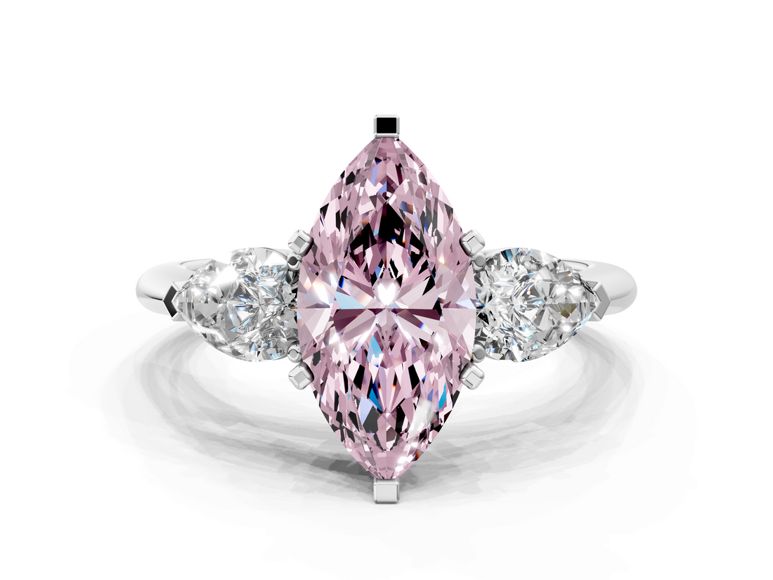 White gold Three-Stone Fancy Pink Marquise  Diamond Ring with Pear Side Stones in Four-Prong Setting_25
