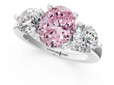 White gold Three-Stone Fancy Pink Oval  Brilliant Cut Solitaire Ring with Prong Setting on a Classic Band 1