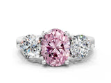 White gold Three-Stone Fancy Pink Oval  Brilliant Cut Solitaire Ring with Prong Setting on a Classic Band