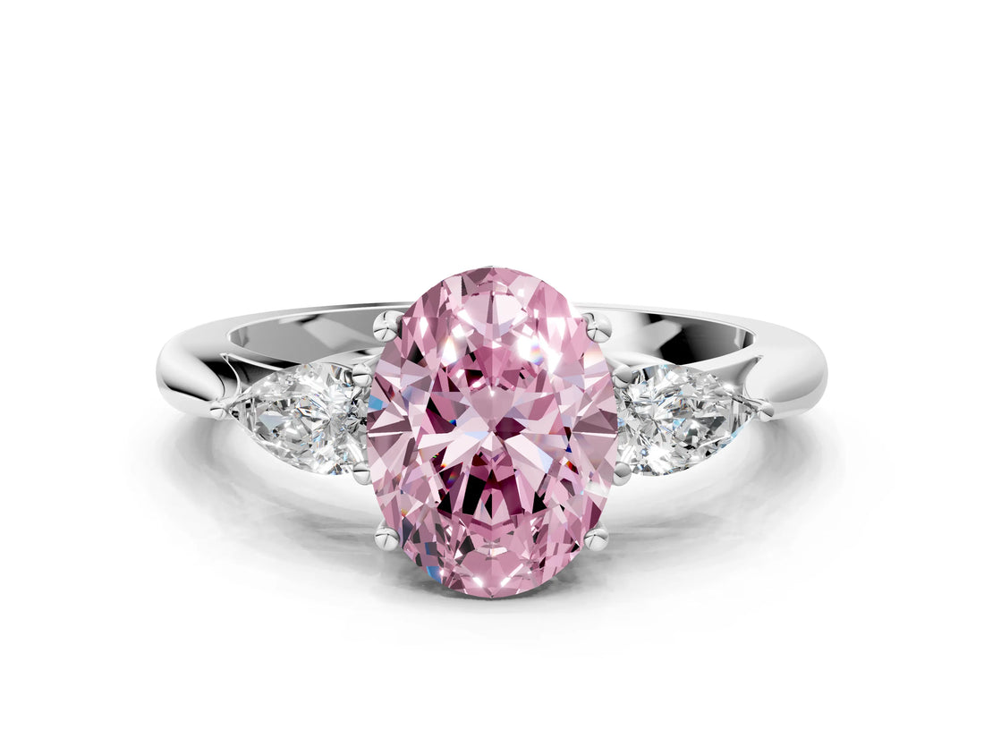 White gold Three-Stone Fancy Pink Oval Cut Brilliant Diamond Solitaire Ring with Tapered Band and Four-Prong Setting_31