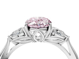 White gold Three-Stone Fancy Pink Oval Cut Brilliant Diamond Solitaire Ring with Tapered Band and Four-Prong Setting_35
