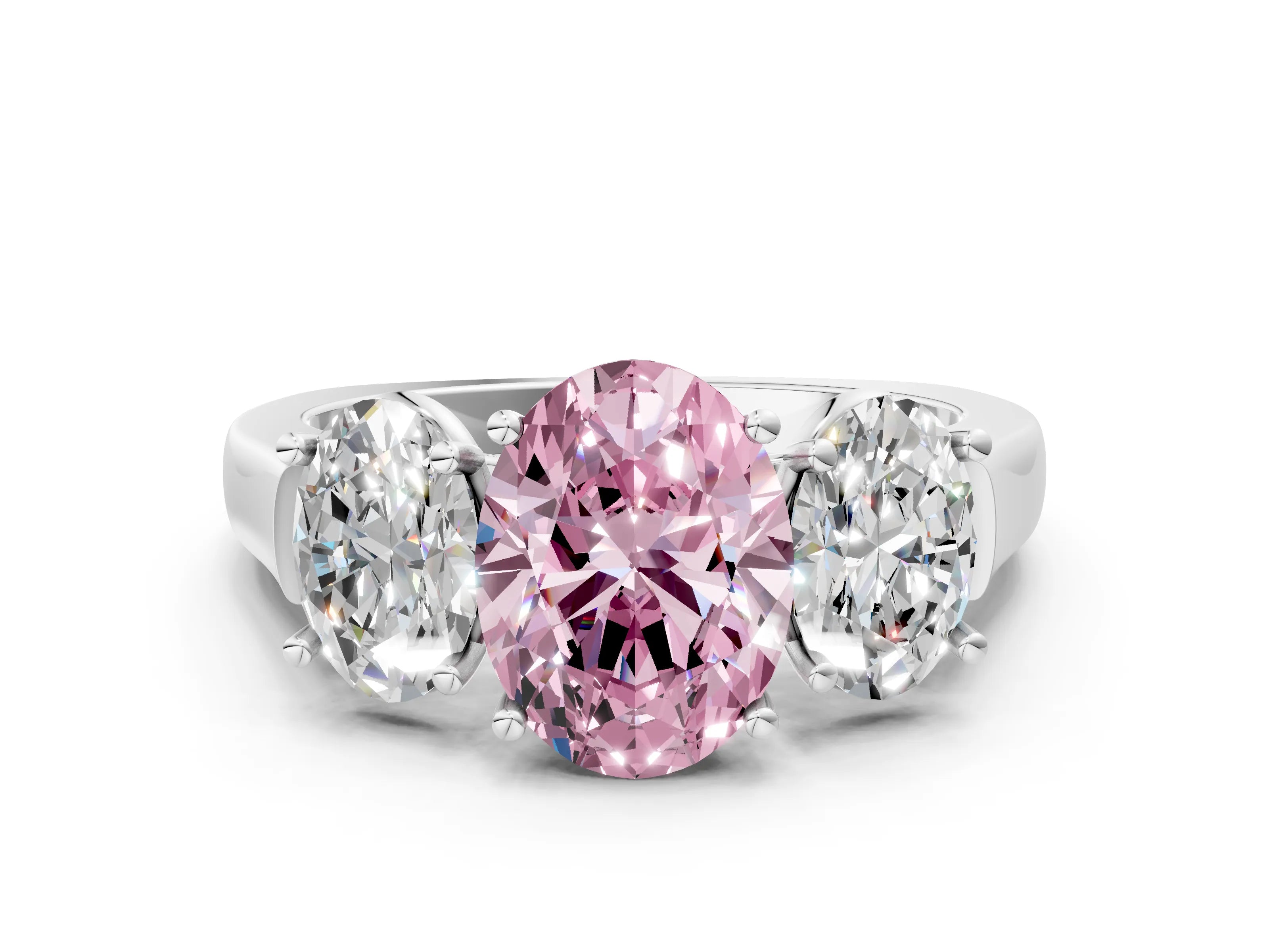 White gold Three-Stone Fancy Pink Oval Cut Brilliant Diamond Trellis Ring with Comfort Fit Band_12