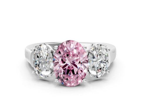 White gold Three-Stone Fancy Pink Oval Cut Brilliant Diamond Trellis Ring with Comfort Fit Band_12