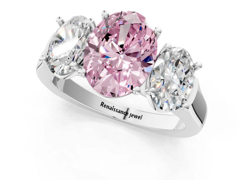 White gold Three-Stone Fancy Pink Oval Cut Brilliant Diamond Trellis Ring with Comfort Fit Band_13