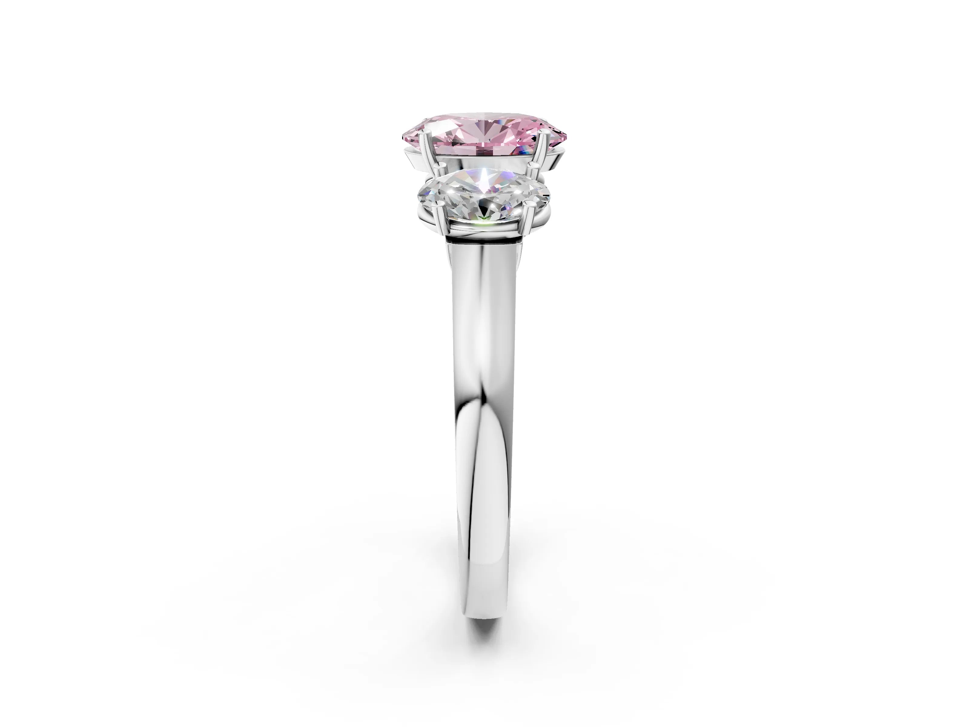 White gold Three-Stone Fancy Pink Oval Cut Brilliant Diamond Trellis Ring with Comfort Fit Band_14