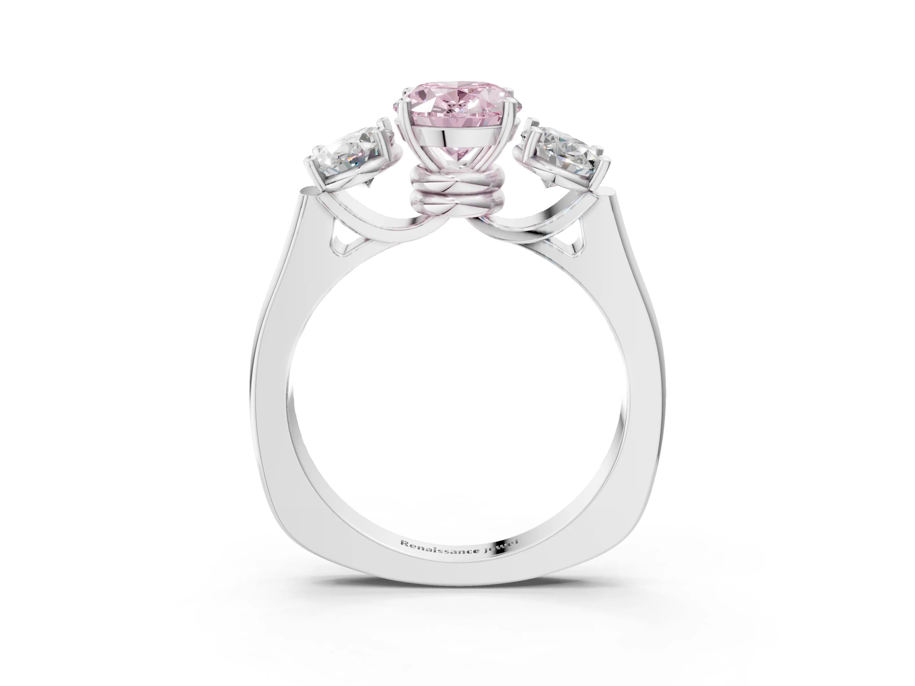White gold Three-Stone Fancy Pink Oval Cut Brilliant Diamond Trellis Ring with Comfort Fit Band_15