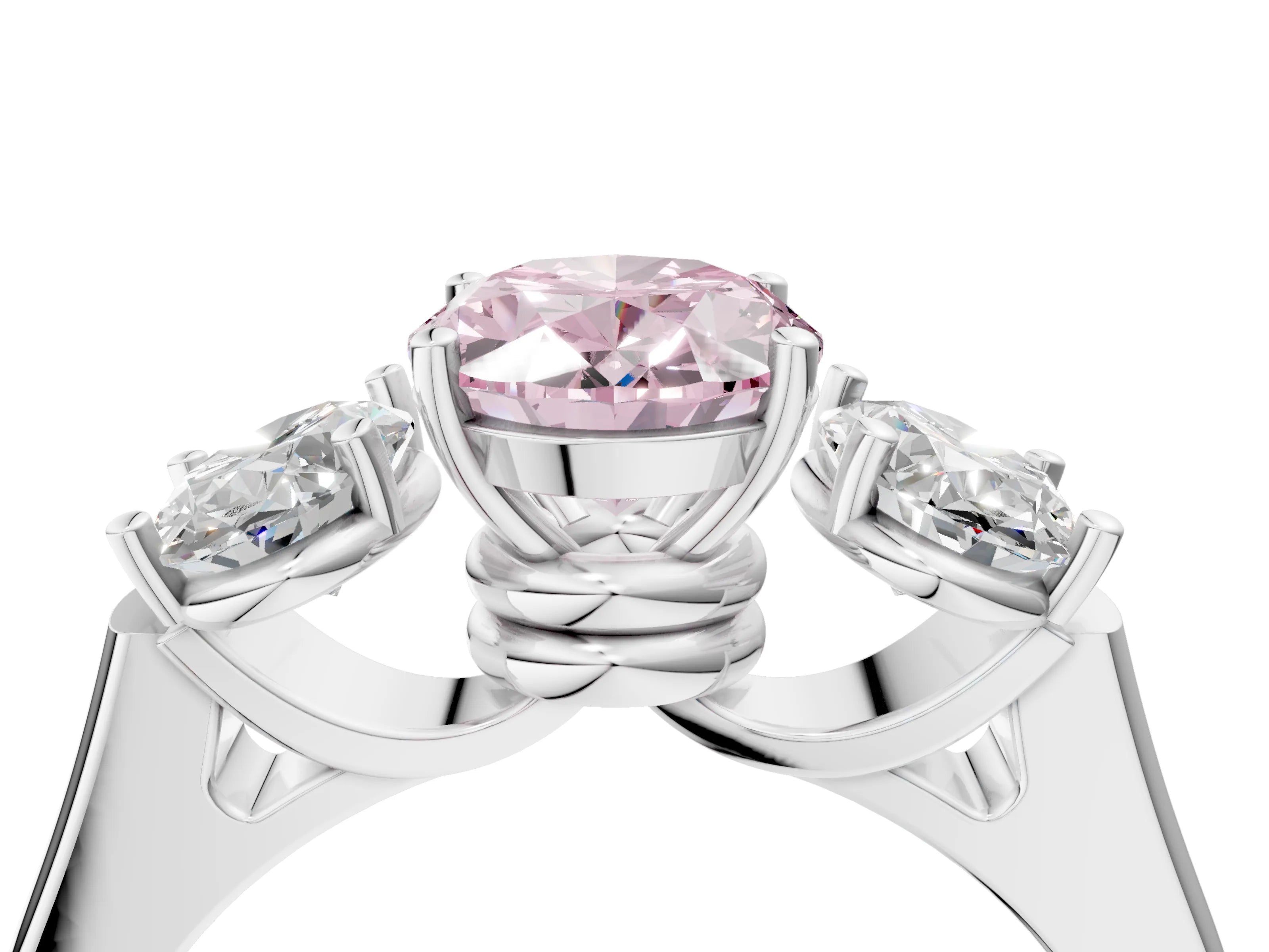White gold Three-Stone Fancy Pink Oval Cut Brilliant Diamond Trellis Ring with Comfort Fit Band_16