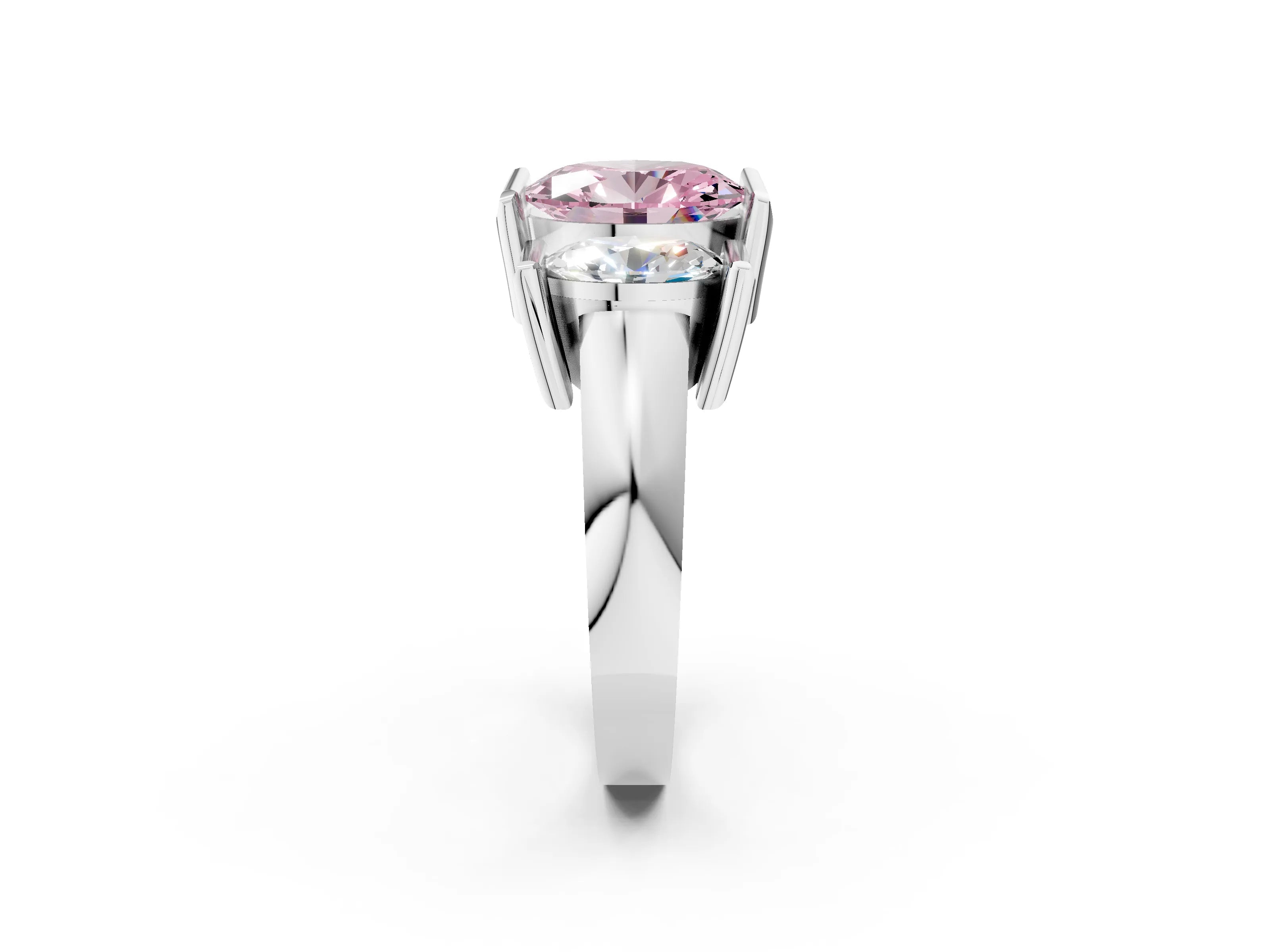 White gold Three Stone Fancy Pink Oval Cut Cut Channel Set Diamond Ring_2