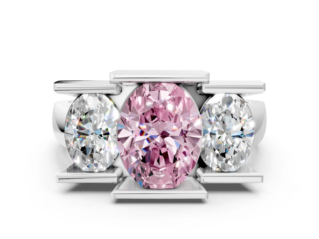 White gold Three Stone Fancy Pink Oval Cut Cut Channel Set Diamond Ring_36