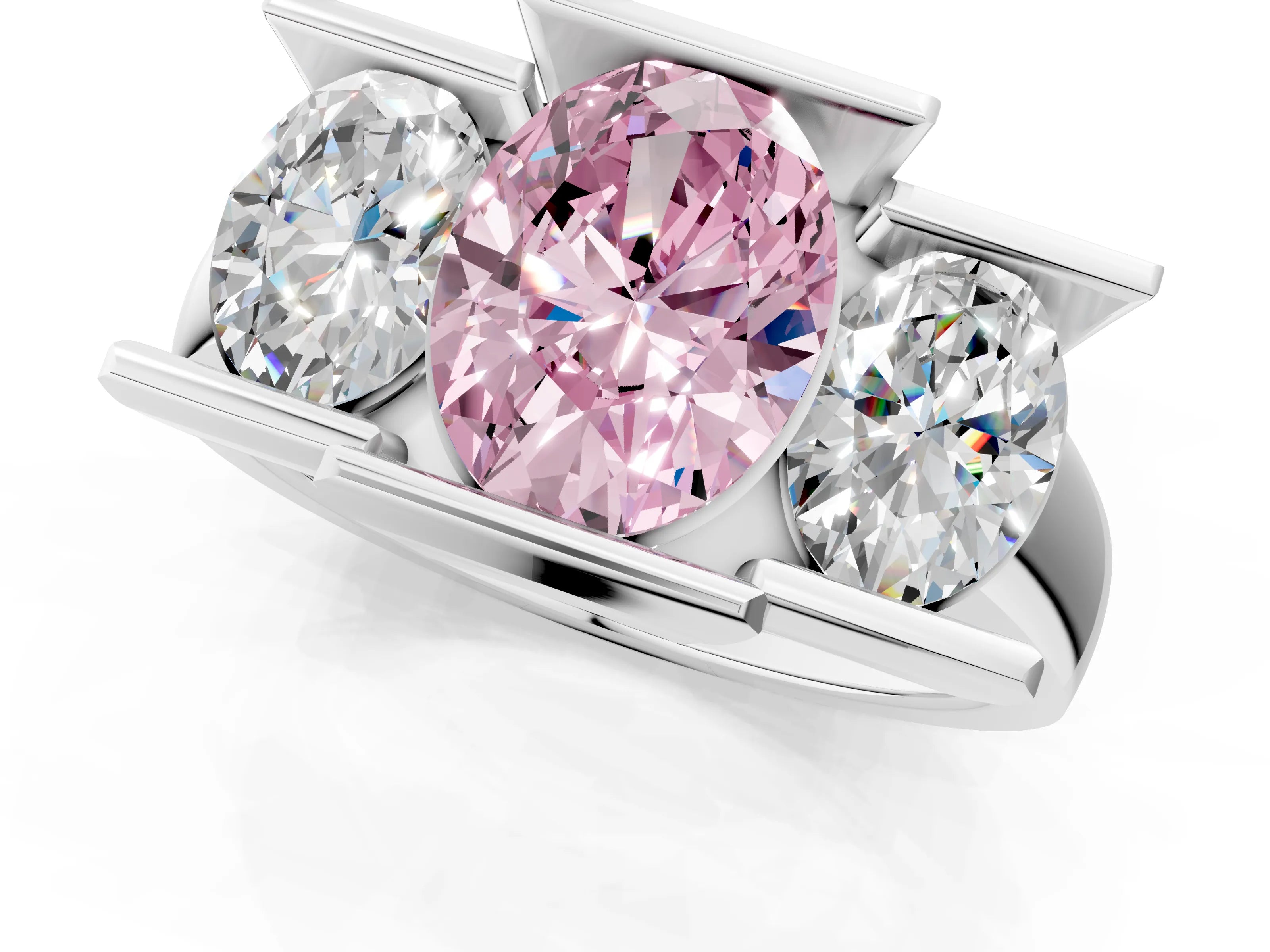 White gold Three Stone Fancy Pink Oval Cut Cut Channel Set Diamond Ring_37