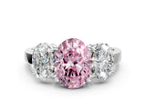 White gold Three-Stone Fancy Pink Oval Cut Cut Diamond Engagement Ring with Flat Band and Four-Prong Setting_12