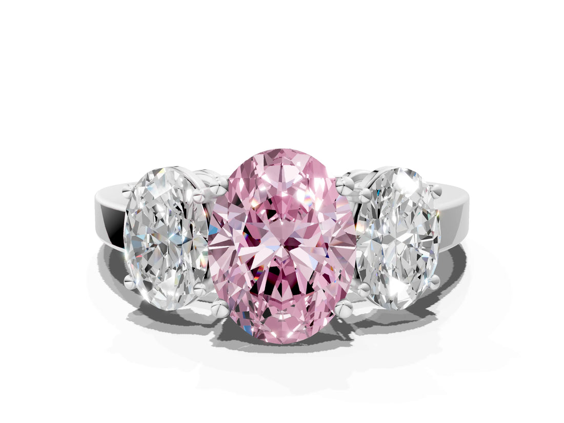 White gold Three-Stone Fancy Pink Oval Cut Cut Diamond Engagement Ring with Flat Band and Four-Prong Setting_12