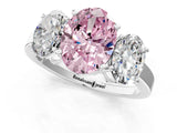 White gold Three-Stone Fancy Pink Oval Cut Cut Diamond Engagement Ring with Flat Band and Four-Prong Setting_13
