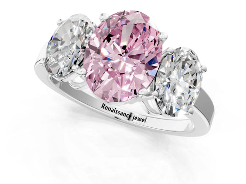 White gold Three-Stone Fancy Pink Oval Cut Cut Diamond Engagement Ring with Flat Band and Four-Prong Setting_14